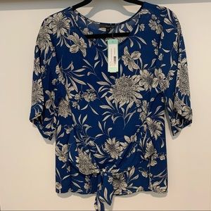 West Kei Julianne Tie Front Cuffed Sleeve Blouse S